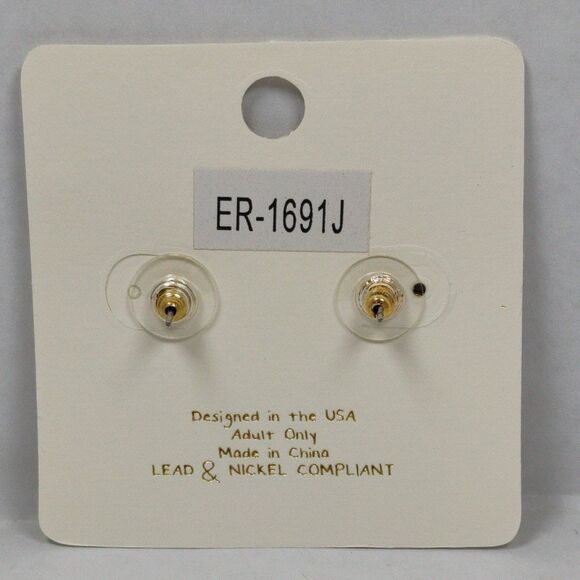 Euro Collection Four-Leaf Clover Stud Earrings Black Rhinestone Gold Tone Metal - Picture 8 of 11